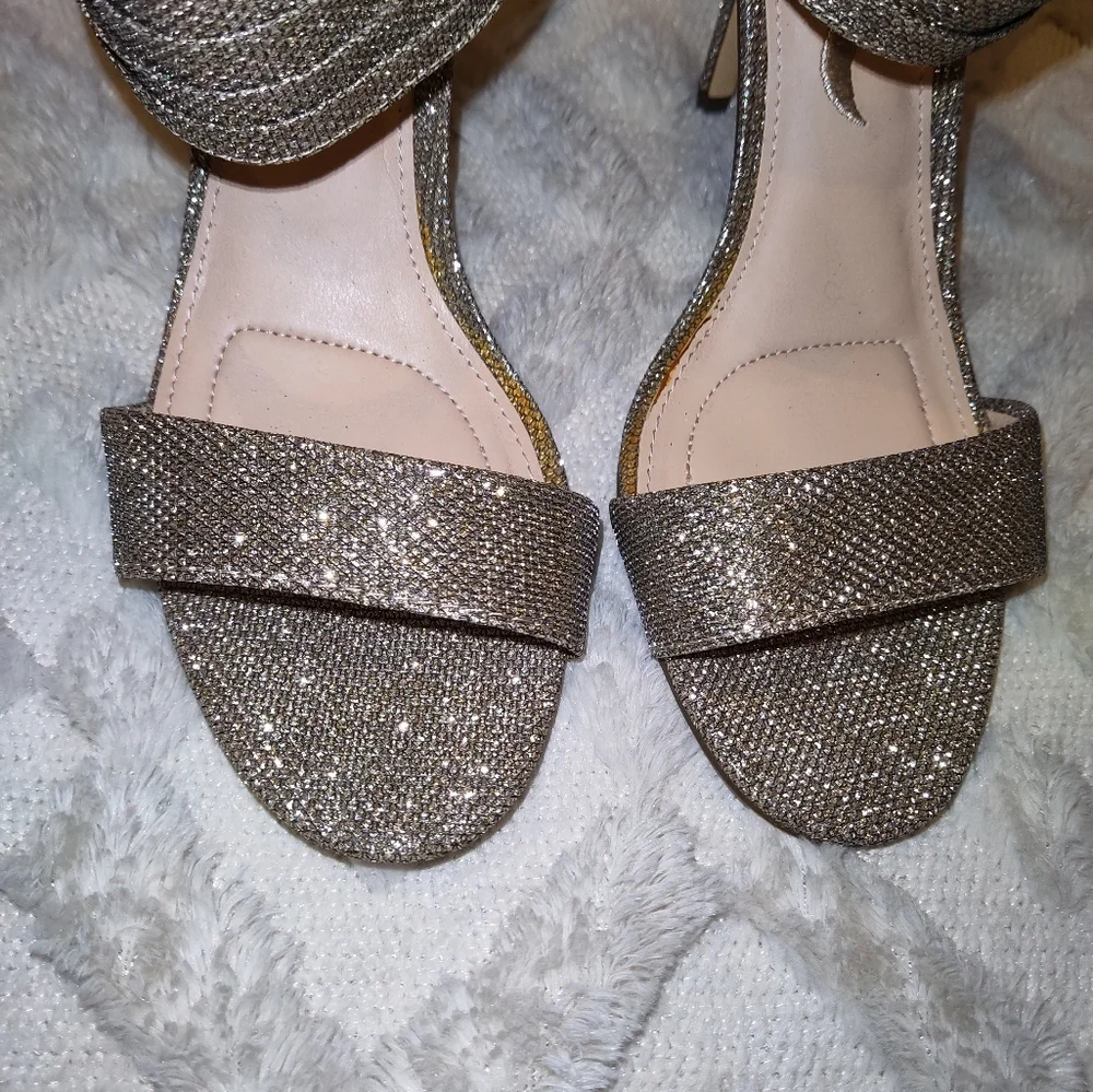 Size 8 Latte Glam Bling Sparkly Metallic Open Toe High Heels Nina Prom Wedding - Picture 8 of 8